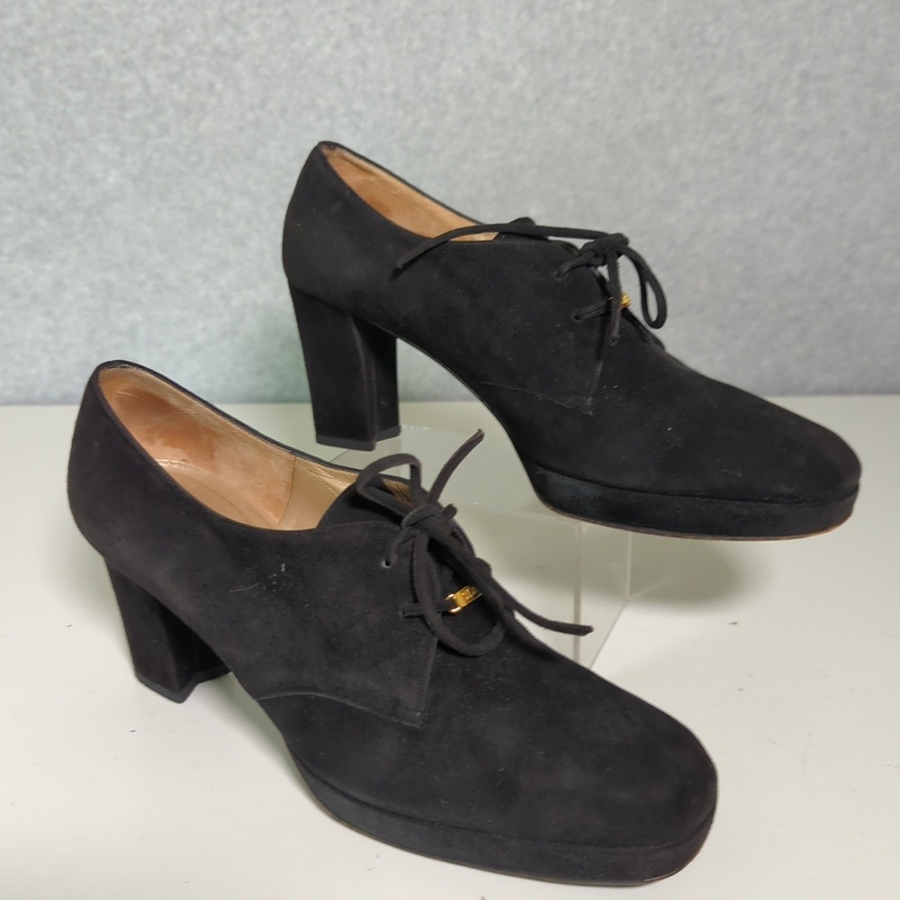 St. John Black Suede Lace Up Block Heel Pumps Ankle Booties Women's Sz 8.5